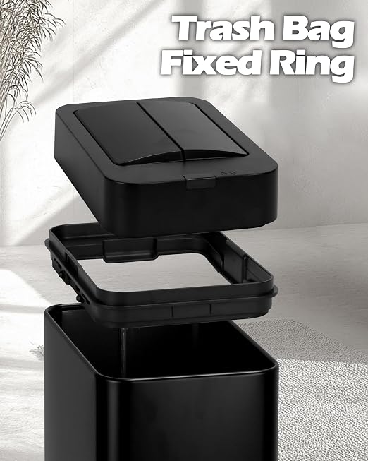 ELPHECO Slim Bathroom Trash Can with Lid 2.6 Gallon Smart Trash Can Black | Motion Sensor Butterfly Lid Garbage Can Automatic Stainless Steel Wastebasket Bathroom Decor for Bedroom Office Toilet