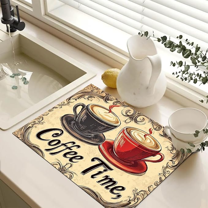 HOMETITUTE Dual Cup Stove Top Cover 28x20 Vintage Coffee Diatomite Mat
