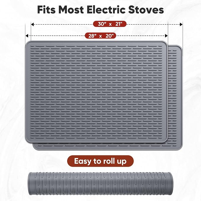 Stove Top Covers for Electric Stove, Glass Cooktop Protector 30''L x 21''W | Waterproof Foldable Anti-Slip Heat Resistant Induction Silicone Stove Mat, Camper RV Stovetop Cover, Kitchen Dish Drying Mat