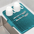 TIKNIK Silicone Dish Drying Mat for Kitchen Counter, Green-1pcs, 16" x 12" | Heat Resistant & Non-Slip Dish Drain Pad with Built-In Drain, Dishwasher Safe, Quick-Dry, Hangable & Roll-Up for Storage