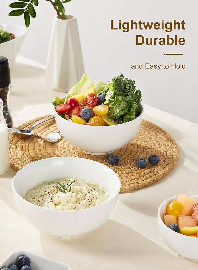 22 oz White Porcelain Bowls Set of 4 – Cereal, Soup, Rice, Oatmeal & Salad Bowls – Microwave & Dishwasher Safe, Stackable for Kitchen Use | Porcelain Bowls,Stackable, Microwave Dishwasher Safe,Cereal, Soup, Rice, Oatmeal & Salad Bowls,Kitchen Use