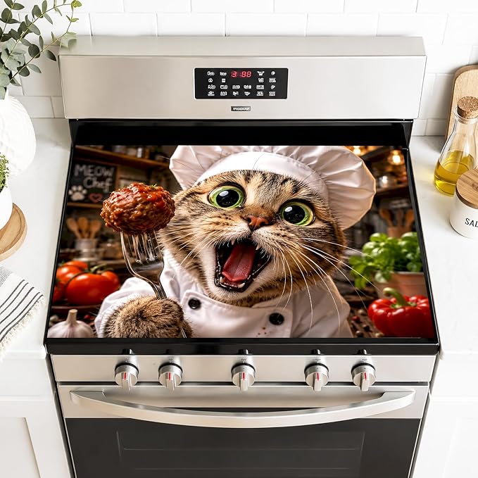 Cat Chef Stove Top Cover 28.35x20.47 in Non Slip Burner Mat | Heat Resistant Cooktop Protector Mat with Non-Slip Backing, Scratch Protection and Countertop Drying Mat.