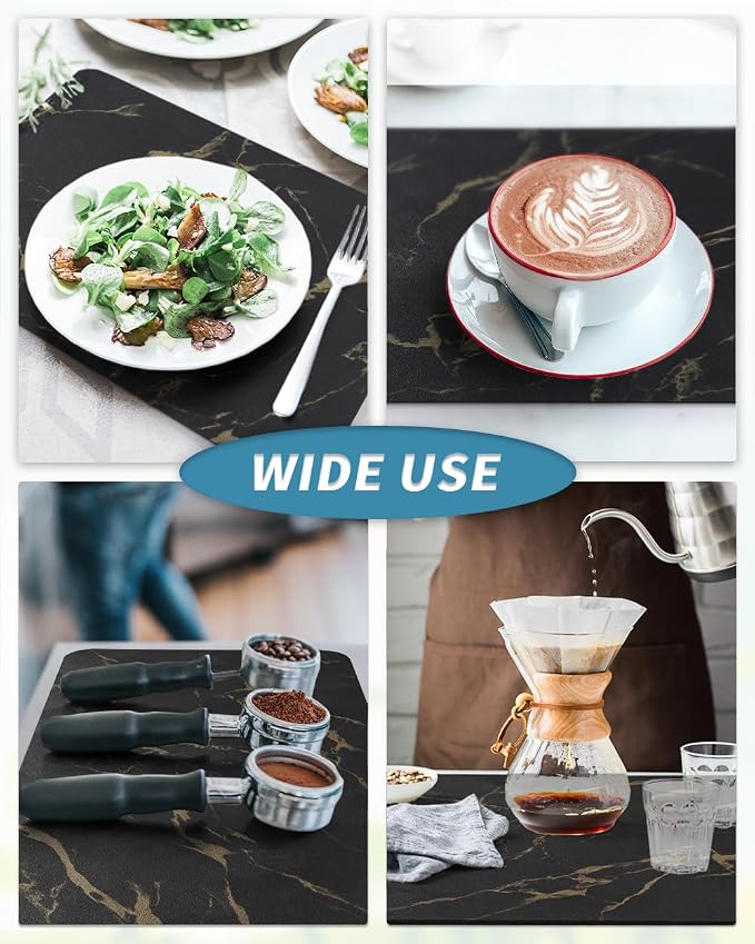 AMOAMI-Coffee Mat Hide Stain Rubber Backed Absorbent Dish Drying Mat for Kitchen Counter-Coffee Bar Accessories Fit Under Coffee Maker, Espresso Machine, Pot, Dish Rack Black&Gold