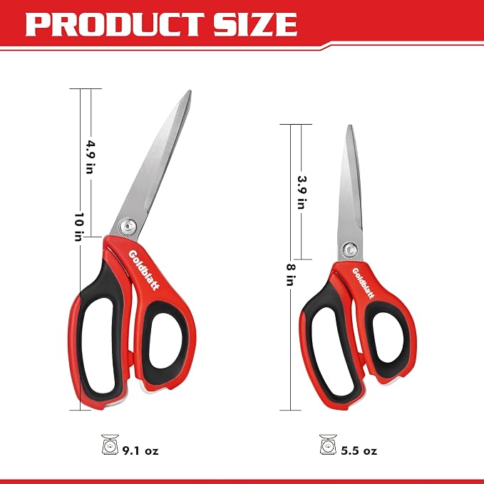 Goldblatt 2PCS Heavy Duty Scissors, Multipurpose Shop Scissors | Stainless Steel Blade and Comfortable Handle, Easy Cutting Cardboard, Wires, Leather, Fabric