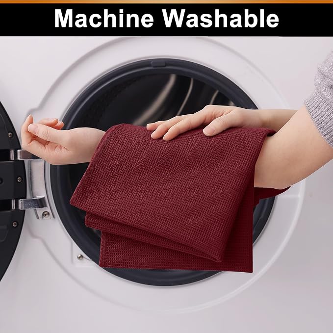 Homaxy 100% Cotton Waffle Weave Kitchen Towels, 4 Pack, Burgundy | Soft and Absorbent Dish Towels, 16 x 26 Inches Quick Dry Hand Towels