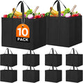 Reusable Grocery Shopping Bags 10 Pack Large Foldable Tote Bags Bulk | Eco Produce Bags with Long Handle for Shopping Groceries Clothes (Black)