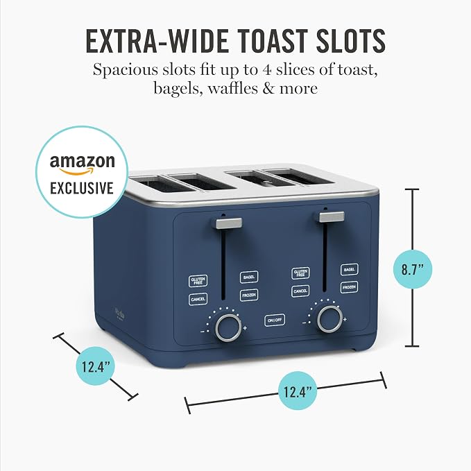 Martha Stewart 4-Slice Toaster, 3 Presets & 10 Shade Settings, Indigo Blue | Gluten-Free, Bagels, Extra-Wide Self Centering Slots, Waffles & Artisan Bread, Shade Memory, Cord Wrap & Removable Crumb Tray