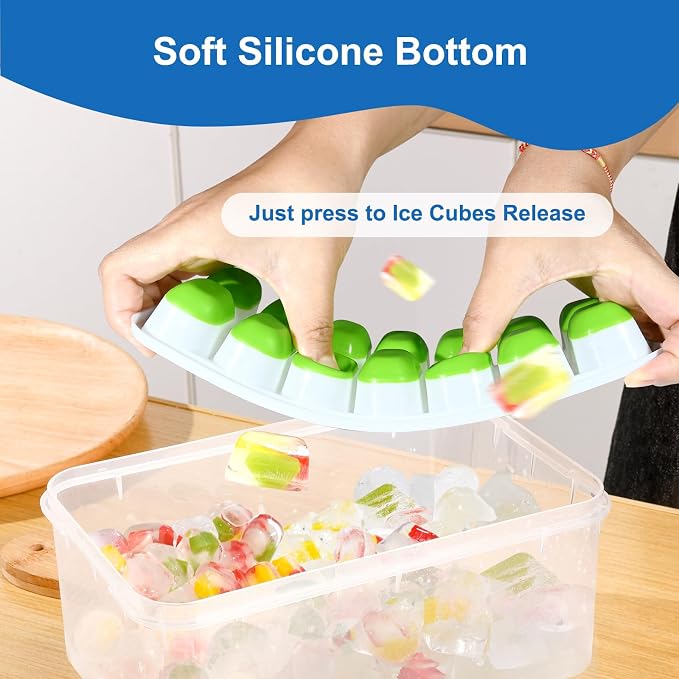 Ice Cube Tray, Ice Cube Trays for Freezer 4 Pack with Lids, Ice Tray Easy-Release, Ice Trays for Freezer Stackable, Silicone Ice Cube Tray for Drinks, Coffee - BPA-Free and Odor-Free（56 Cubes）