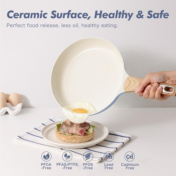 SENSARTE Ceramic Pots and Pans Set Nonstick, Kitchen Cookware Sets, 14-Piece Induction Cookware, Non-toxic Healthy Non Stick Cooking Set, with Frying Pans Set, PFAS PTFE PFOA PFOS Free