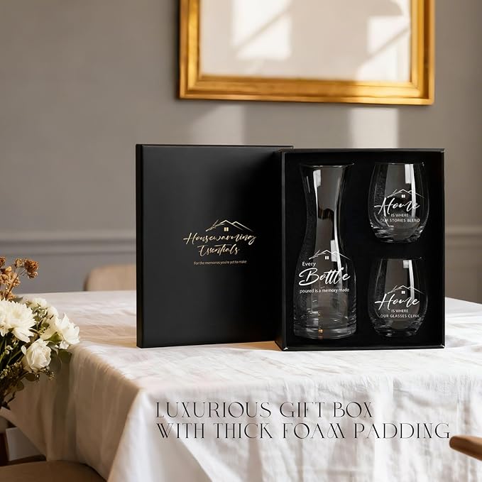 AW BRIDAL House Warming Gifts New Home Wine Glasses and Decanter Set, 2026 Closing Gifts for Home Buyers and Homeowner, New Apartment Gift Basket for Women Friend, First House Gift for Couple Newlywed