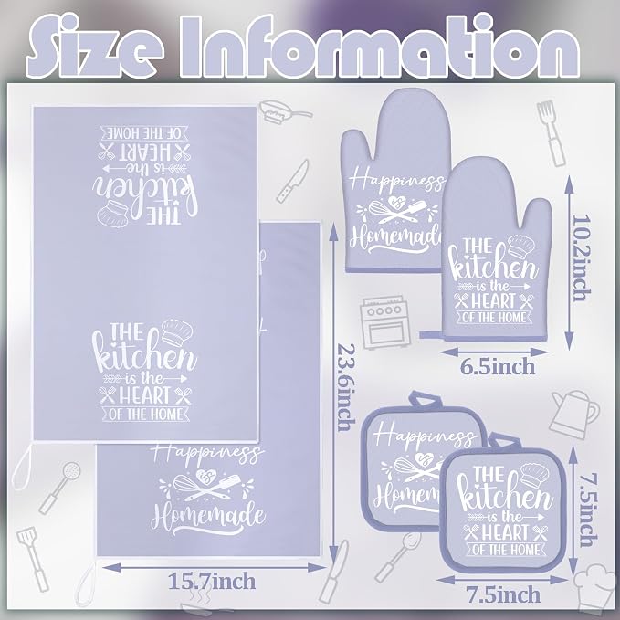 Sratte 6 Pcs Kitchen Decor Accessories Set, Kitchen, Dreamy Purple | Farmhouse Kitchen Towels Pot Holders Oven Mitts Set 2 Dish Towels 2 Potholders 2 Cooking Mittens for Baking Cooking Supply