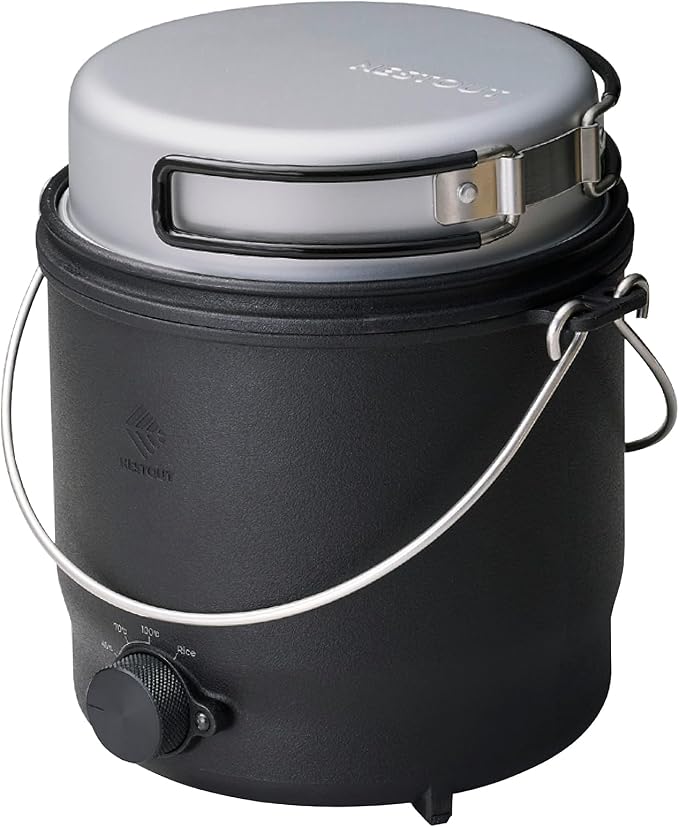 Electric Outdoor Cooker, Portable Hot Pot & Steamer, Rice Cooking Mode, Non-Stick 500W Camping Stove, 3 Heat Settings, 800ml Capacity, Auto Keep Warm, Plug-in for Power Stations (Black)