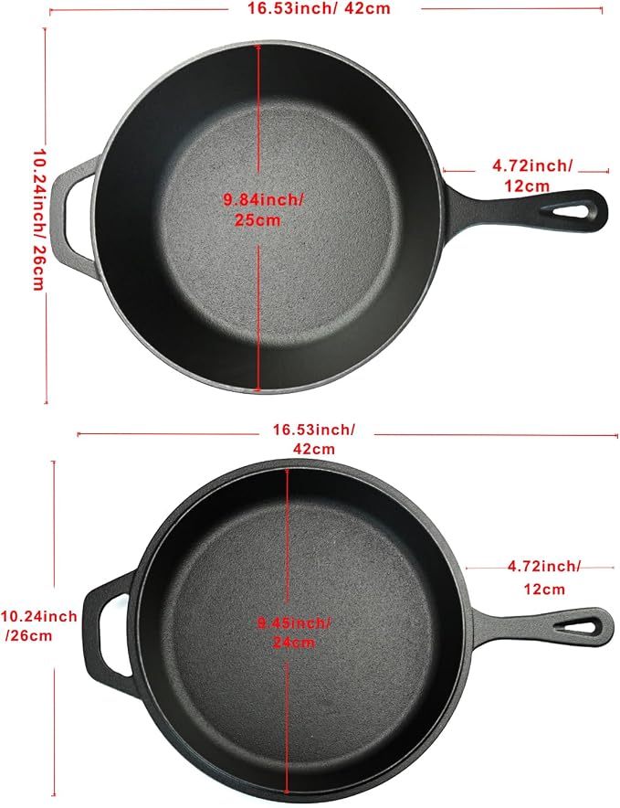 Pre-Seasoned Cast Iron 2-in-1 Combo Cooker with 3.2 Quart Dutch Oven Deep Fry Pan and 10.25 inch Skillet