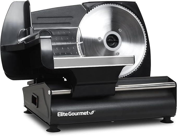 Elite Gourmet EMT-625B Deli Meat Slicer, Adjustable Thickness, 7.5" Black | Removable stainless steel blade slices cold cuts, hard cheese, vegetables & bread - ultimate precision slicing