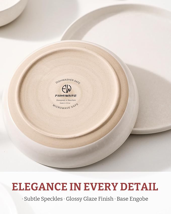 famiware Milkyway 33 oz Pasta Bowls Set of 6, Matte White | Double Reactive Glaze, Scratch-Resistant Stoneware Salad Bowls, Stackable, Dishwasher & Microwave Safe, Lead-Free