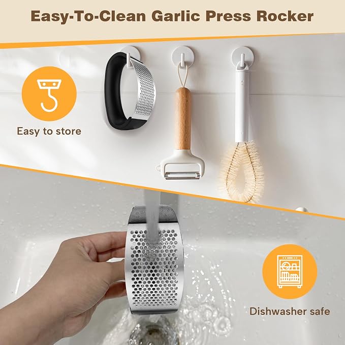 Cook Guy 304 Stainless Steel Garlic Press Rocker | Premium Stainless Steel Garlic Press Rocker –Garlic Mincer with a Comfortable Grip Garlic Grinder