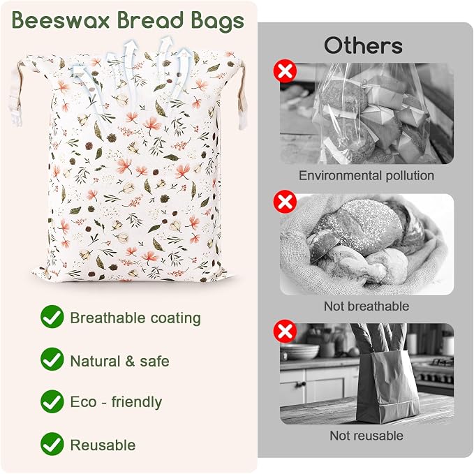 2 Pack Beeswax Bread Bags for Homemade Bread, Sourdough Storage XL 17"x13" | Reusable Bees Wax Bread Bag & Keeper, Natural Canvas with Premium Box for Home Baking, Freezer Storage & Outdoor Use