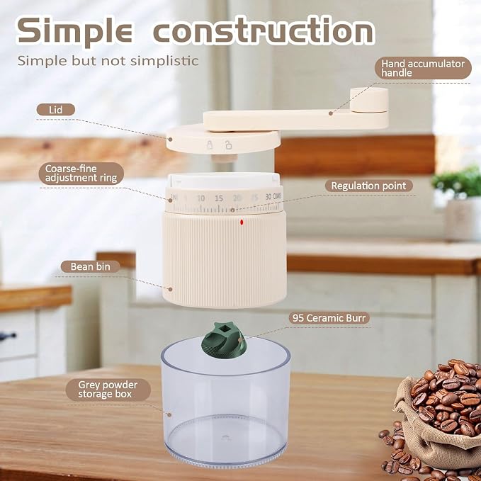 Manual Coffee Grinder with 95 Ceramic Conical Burr, 35 Adjustable Grind Settings, Portable Coffee Mill for Espresso, Pour Over & French Press, Camping & Home