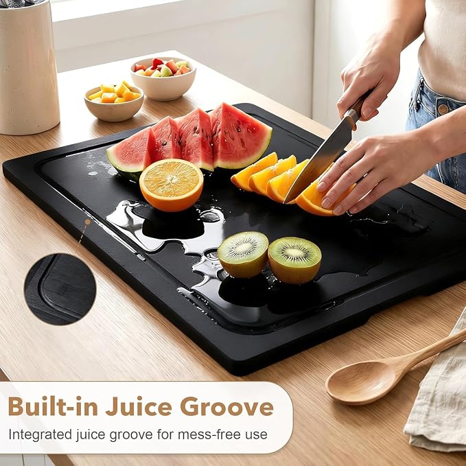 Wooden Noodle Board Stove Cover for Electric Stove & Gas Range, 27.56 x 19.69 In, Lightweight Stovetop Cover with Built-In Handles, Juice Groove & Smooth Flat Top for Extra Counter Space