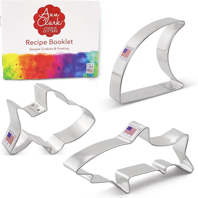 Ann Clark Shark Cookie Cutter Set of 3, Made in USA | Includes Large and Small Shark & Fin, Perfect Size and Shape, America's Largest Cookie Cutter Maker, Food-Safe American Steel