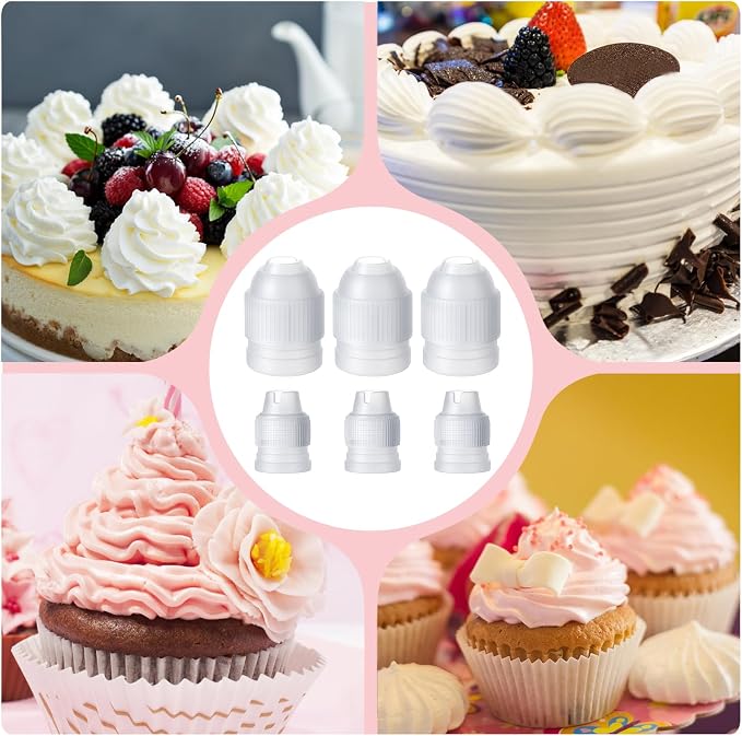 6 Pieces Couplers for Piping Bags Two Different Sizes Plastic Couplers of Large Size Cake Decorating Coupler White Pastry Bag Coupler for Piping Bags, Icing Nozzles