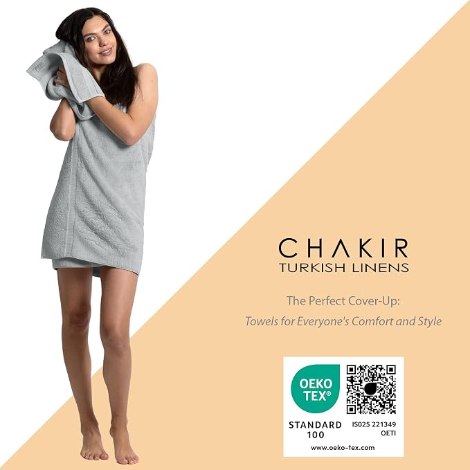 Chakir Turkish Linens 4 Piece Washcloth Set, 100% Cotton Luxury Turkish Washcloths for Bathroom, Soft Absorbent Washcloths, 13 x 13 Inches, Silver Gray