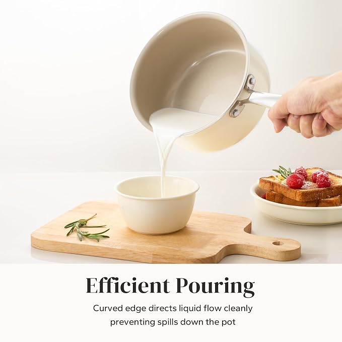 Redchef Ceramic Sauce Pan with Lid, 1.8QT Small Saucepan, Nonstick Cooking Pot with Stay-Cool Handle, Kitchen Non Toxic Soup Pot, PTFE & PFOA Free, Oven Dishwasher Safe, Compatible All Stovetops-Beige