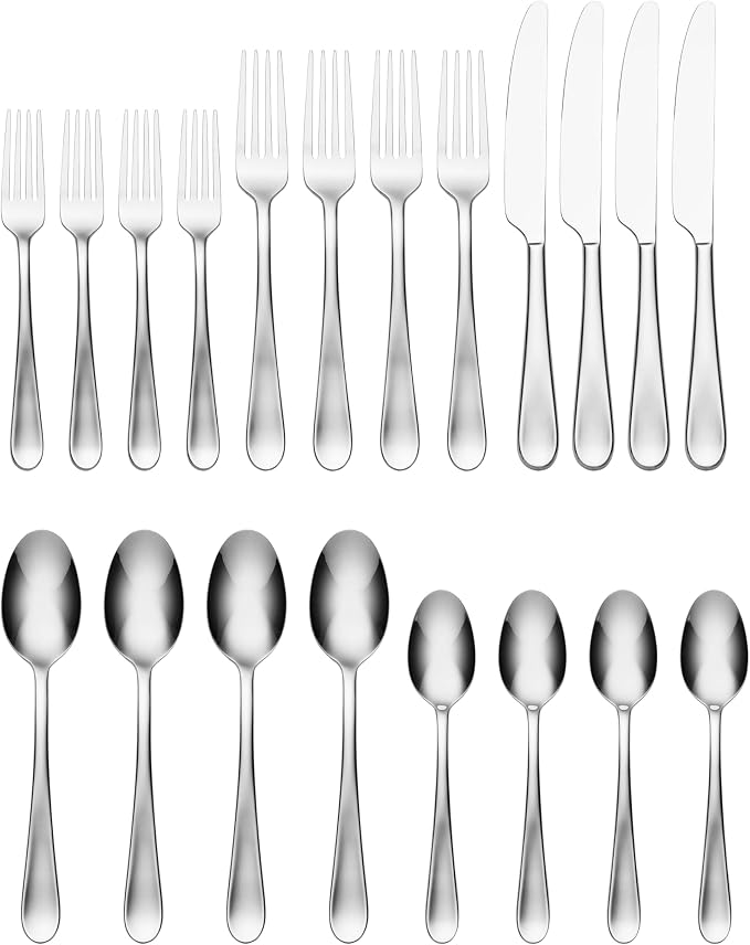 Oneida Grant 20-Piece 18/0 Silverware Set for 4, Flatware | mirror finish, dishwasher safe | includes knives, forks, and spoons | cutlery set for kitchen and dining