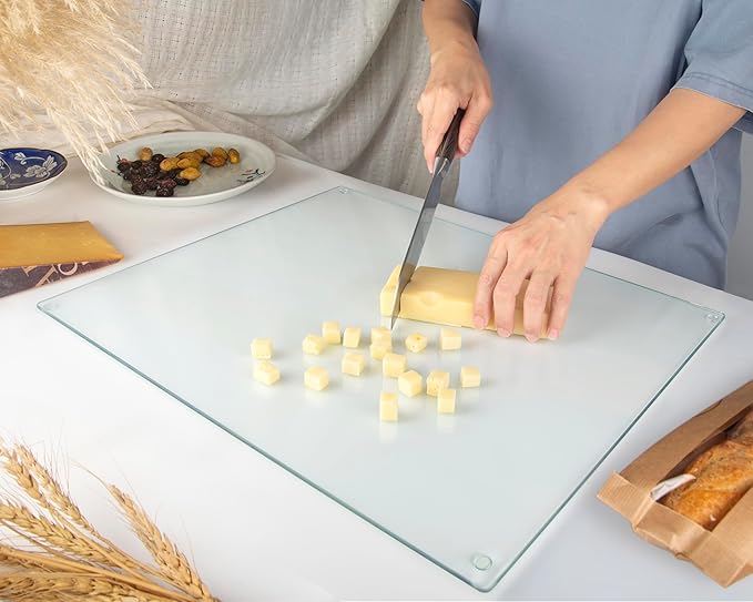 Glass Cutting Board 20”x16”: Tempered Glass Kitchen Counter Protector - Durable- Scratch-Resistant, Heat-Proof - Clear Design