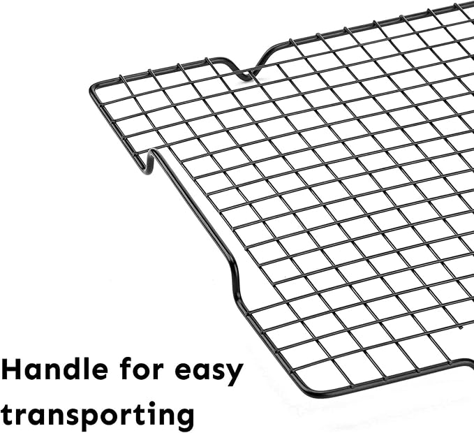 HULISEN Cooling Rack 2-Pack, 16 x 10 Inch Nonstick Baking Rack with Handles | Fits Half Sheet Pan, Oven Safe 500°F, Easy Lift Design for Cookies, Cakes & Baked, Cookie Cooling, Baking, Cooking, Grilling