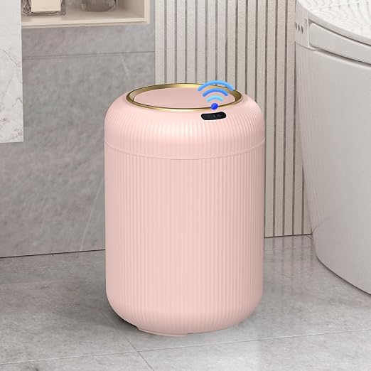 Small Pink Trash Can Bathroom,Motion Sensor Garbage Can Automatic | Touchless Sensor Trash bin with Lid,3 Gallon Auto Bedroom Garbage Bin,Nice Diaper Plastic Waste basket, Boho Bathroom Decor