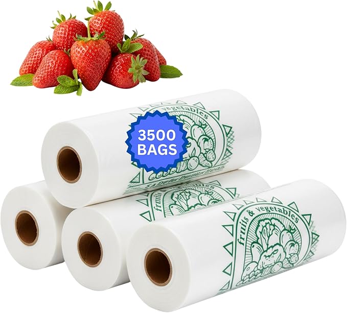 Retail Bags Direct Produce Bags, 10" x 15", 11 Micron, 3500 Count, 4 Rolls