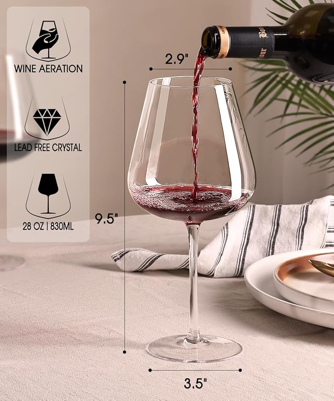 OJA Wine Glasses Set, Crystal Large Red Wine Glass Set of 4, 28 oz | Hand Blown, Clearer, Lighter for Tasting, Unique Gifts for Anniversary, Birthday, Wedding, Father's Day