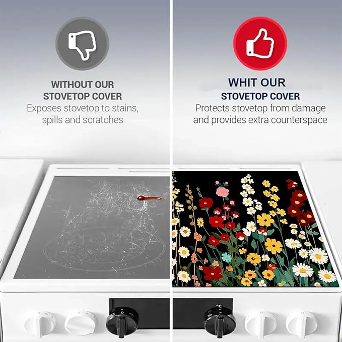 HOMETITUTE Wildflower Stove Top Cover 28x20 Colorful Garden Diatomite Mat