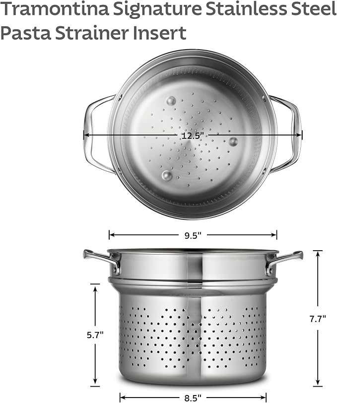 Tramontina Signature Stainless Steel Pasta Strainer Insert for Pot | Basket compatible with 8-Quart Stock Pot
