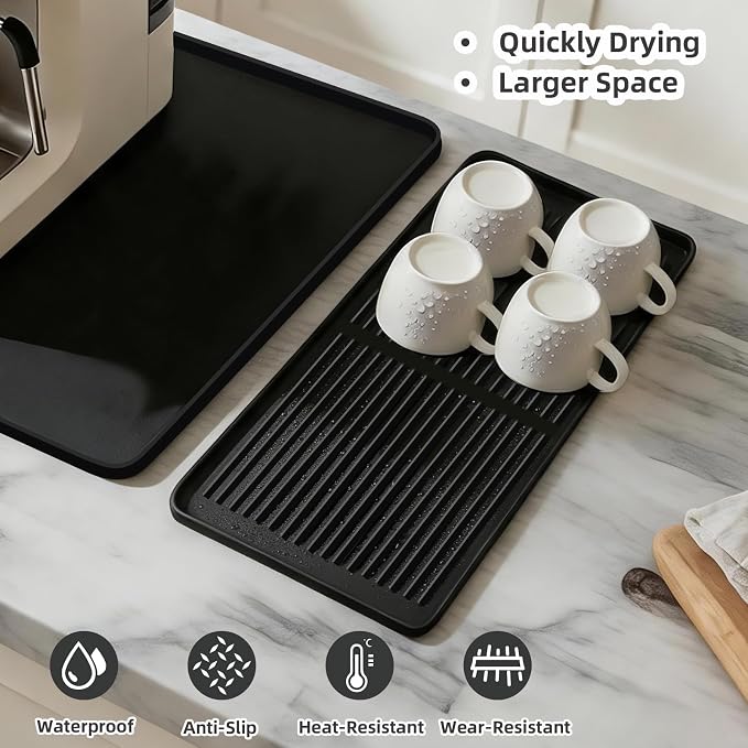 Silicone Coffee Mat, 24''x16'' Coffee Bar Mat with Detachable Dish Drying Mat, Bar Mats for Countertop, Kitchen Espresso Machine Mat, Non-Slip Coffee Maker Pad, Heat Resistant Countertop Protector