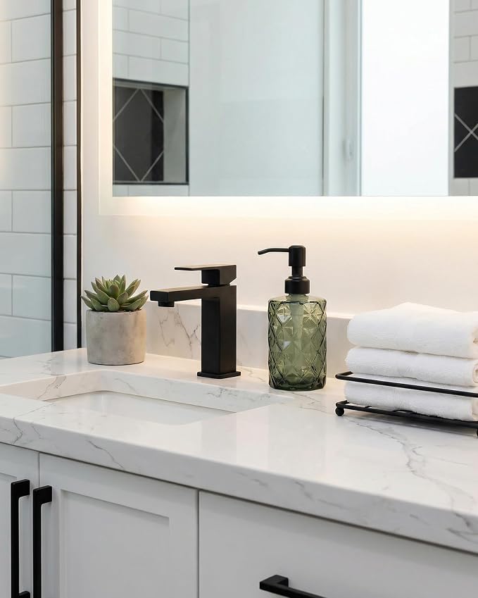 JASAI Forest Green Glass Soap Dispenser with Black Rustproof Pump | Refillable Small Soap Dispenser for Kitchen and Bathroom.