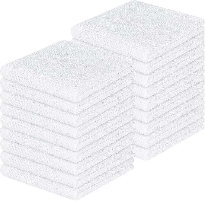 Homaxy 100% Cotton Waffle Weave Kitchen Dish Cloths 18-Pack, White | 12 x 12 Inches, Ultra Soft Absorbent Dish Towels, Quick Drying Dish Rags with Hanging Loop