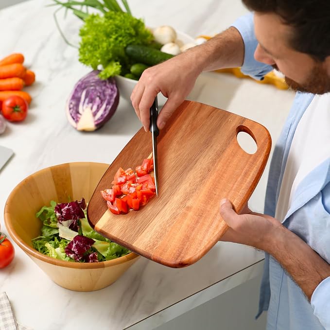 Small Acacia Wood Cutting Boards for Kitchen with Hanging | Medium Wooden Cutting Board for Vegetables, Fruit, Bread, Meat, Cheese, Charcuterie - BPA Free, 10" x 8"