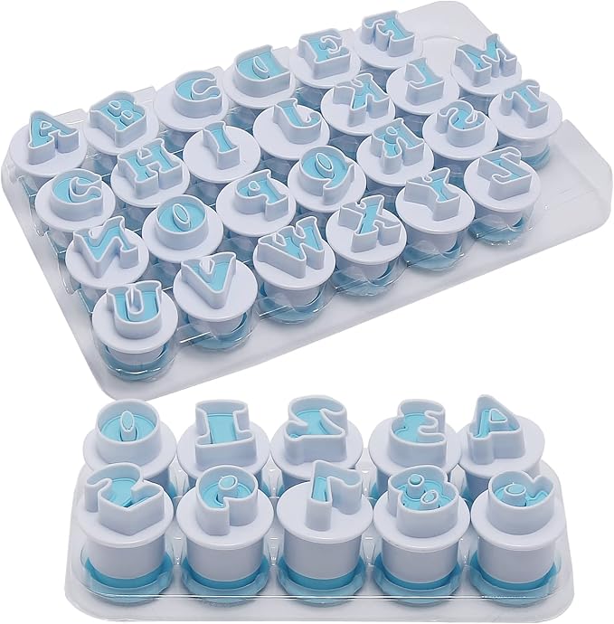 26PCS/Set Cookie Stamp Impress Cookie Cutters Alphabet Letter Cake Biscuit Mold Letter Shape DIY Cookie Biscuit Alphabet Cake Tool Embosser Cutter (Upper Case Shape with Number)