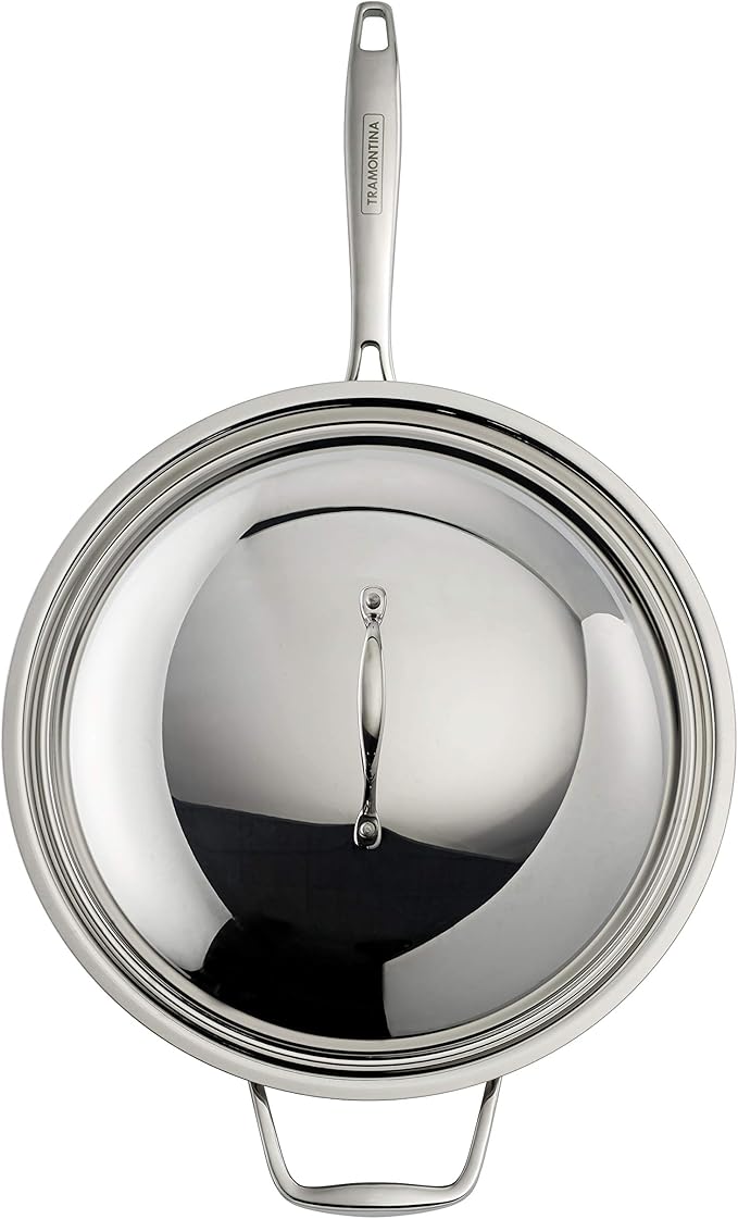 Tramontina Signature Tri-Ply Clad Stainless Steel 12.5-Inch Wok with lid | Induction-Ready, Dishwasher-Safe, NSF-Certified, Made in Brazil