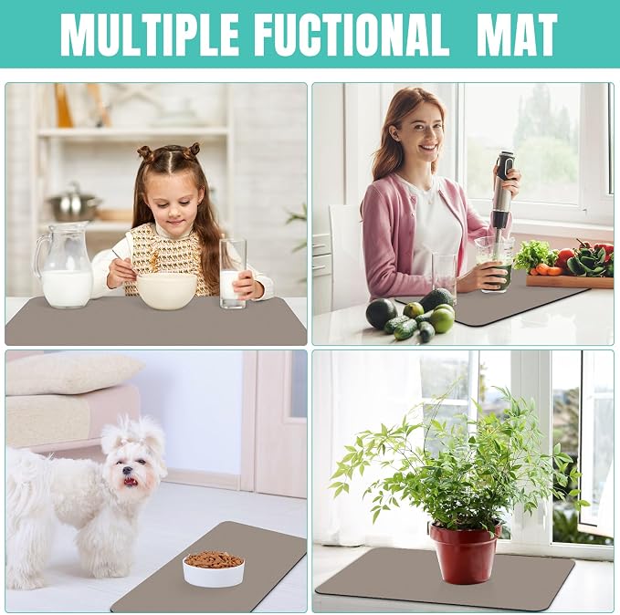 Coffee Mat Super Absorbent Dish Drying Mat Coffee Bar Mat 12"x 19", Khaki | Match with Coffee Machine Accessories Large Drying Mats for Kitchen Counter