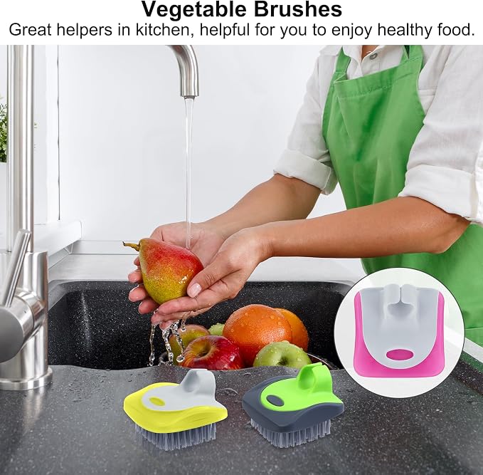 Aodaer 4 Pieces Vegetable Brush Potato Scrubber Brush Silicone Hard and Soft Side Fruit Cleaning Tools for Delicate or Tough-Skinned Vegetables