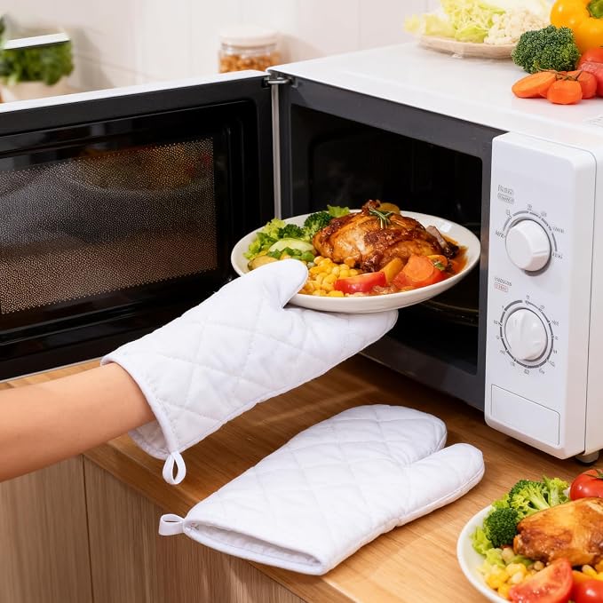 Geyoga 18 Pairs Oven Mitts Heat Resistant Kitchen Long Oven Gloves Mitts Thick Cotton Winter Quilted Baking Flexible Glove Bulk for Cooking BBQ Picnic Kitchen Grilling 10.6 Inch(White)