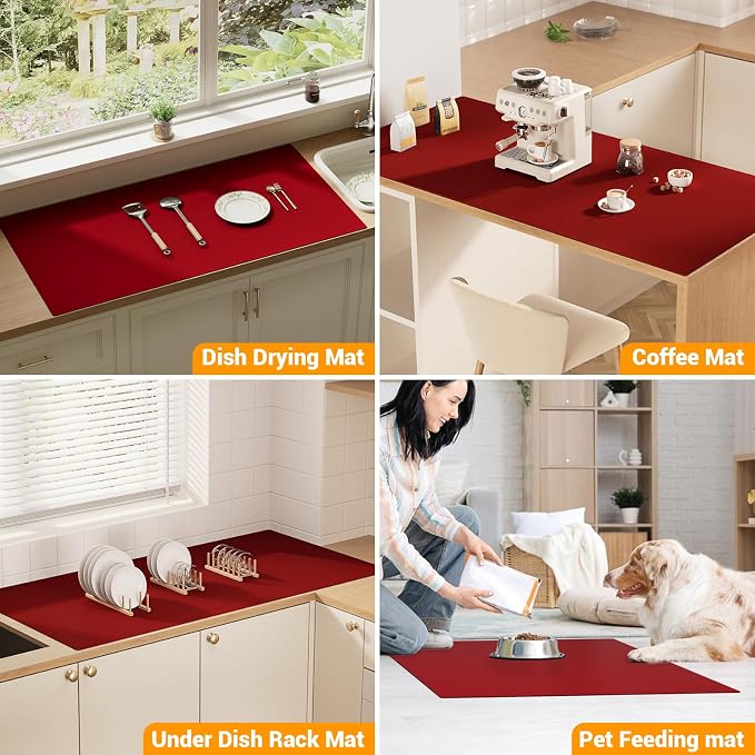 Silicone Protector Mat 47x24 Inch,Red | 1.3mm silicone mat, heat resistant, non-slip & waterproof. Ideal for baking, painting, resin, welding and table protection.