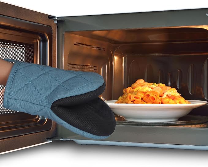 Goldmeet Mini Oven Mitts 2-Pack, 7"x5.5", 500°F Silicone Grip, Light Cyan | Non-Slip, Heat Resistant, Machine Washable, Hanging Loop, Fits Small Hands, for Baking Grilling BBQ Cooking