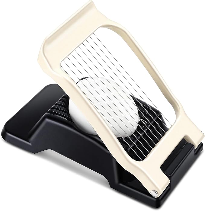Heavy Duty Aluminium Egg Slicer, Stainless Steel Wire, Black & White | Not Dishwasher Safe, Rust Resistant, Egg Cutter for Hard Boiled Eggs, Soft Food and Soft Fruit, Salads, Butter, Cheese, Spam