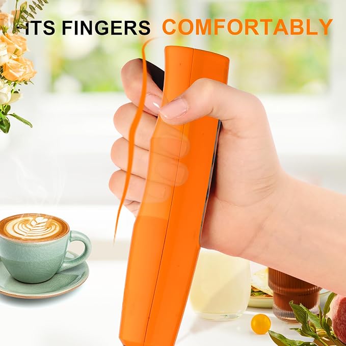 YUSWKO Fluorescence Orange Handheld Milk Frother Wand for Coffee, Rechargeable Electric Whisk with 3 Heads 3 Speeds Drink Mixer Coffee Frother For Latte, Cappuccino, Hot Chocolate, Egg | Drink Mixer Wand Coffee Frother Handheld With 3 Heads 3 Speeds Fo...