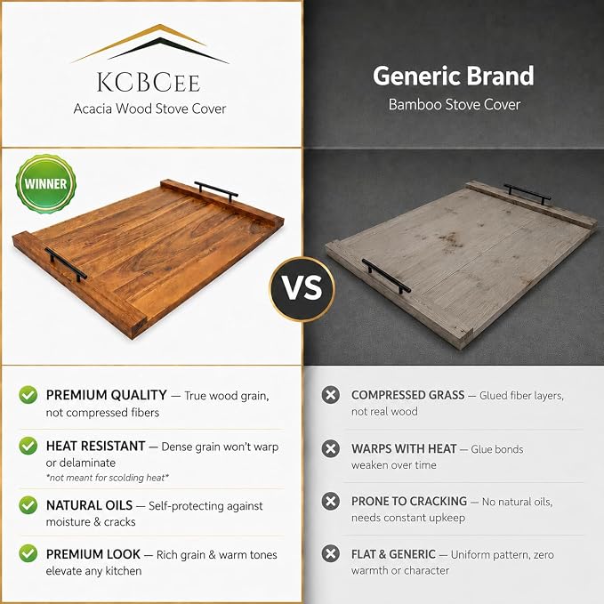 Noodle Board Stove Cover - Acacia Wood Stove Top Cover – Large Wood Cutting Board - Stove Top Covers for Electric Stove - Countertop Saver - Charcuterie Tray - Serving Board - Rustic Kitchen Decor