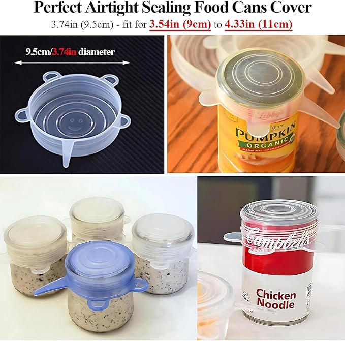 Silicone Stretch Lids Pet Food Can Covers (10-Pack, 2.6in+3.74in), Reusable BPA-free Storage Covers for Soda/Beer Cans, Regular and Wide Mouth Mason Jars, Perfect fit for 2.4 to 4.3 Inches